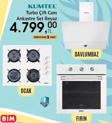 KUMTEL TURBO ÇİFT CAM ANKASTRE SET BEYAZ